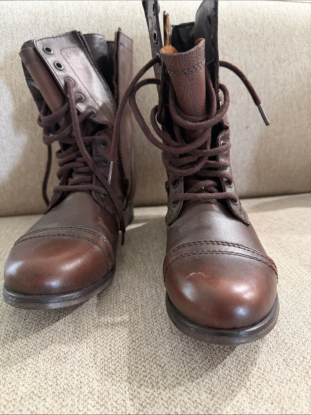 Steve Madden Dark Brown Leather Lace-Up Combat Boots